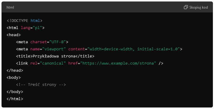  kod html z użyciem strony kanonicznej